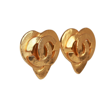 Chanel   24K Gold Plated CC Heart Earrings