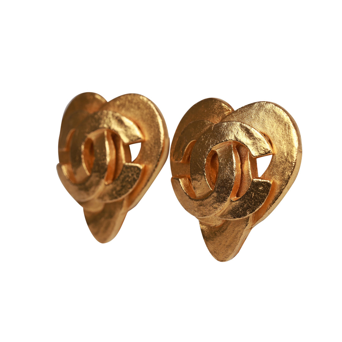 Chanel   24K Gold Plated CC Heart Earrings