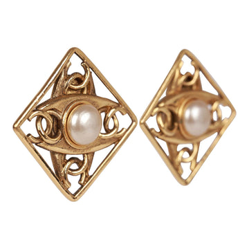 Chanel   24K Gold Plated CC Square Pearl Earrings