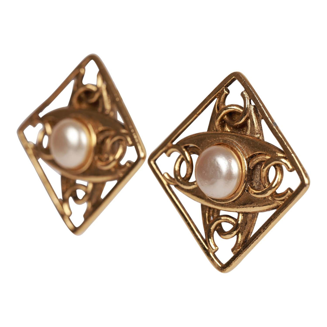 Chanel   24K Gold Plated CC Square Pearl Earrings