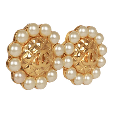 Chanel   24K Gold Plated CC Logo Pearl Circle Earrings