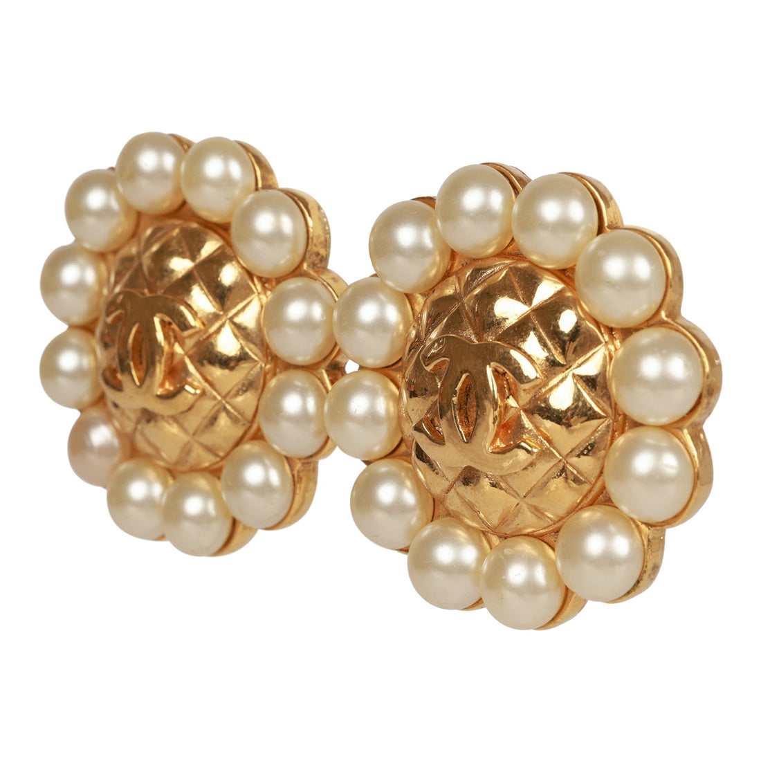 Chanel   24K Gold Plated CC Logo Pearl Circle Earrings
