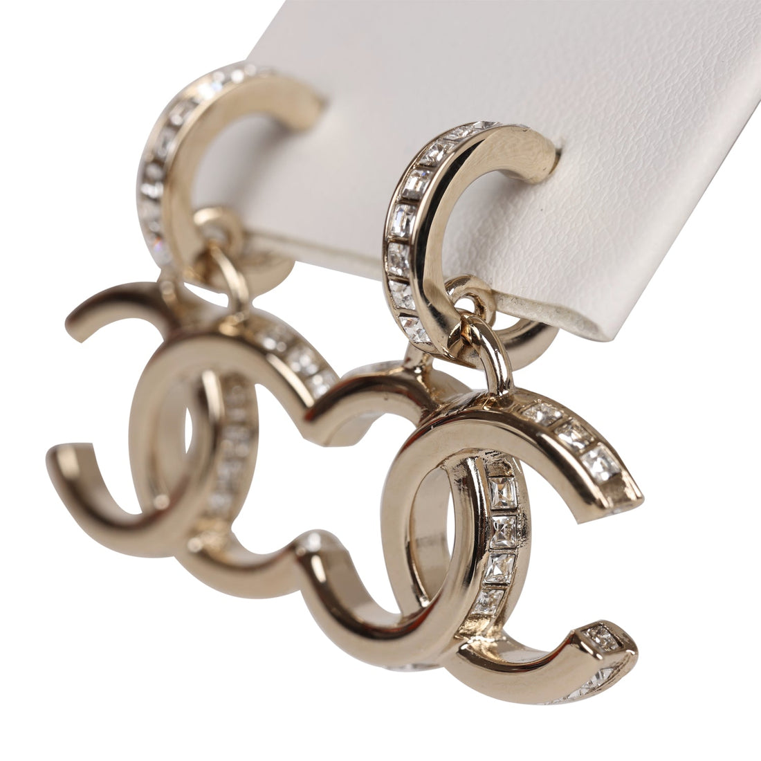 Chanel Gold Crystal CC Dangle Earrings