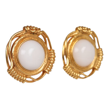 Chanel   24K Gold Plated White Gripoix Earrings