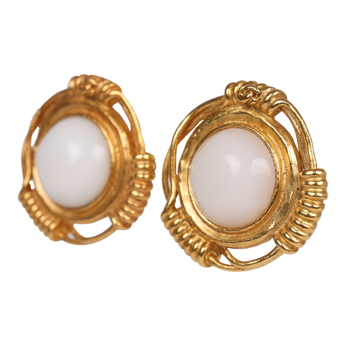 Chanel   24K Gold Plated White Gripoix Earrings