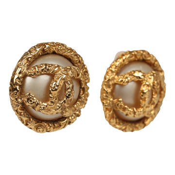 Chanel   24K Gold Plated Lava CC and Faux Pearl Earrings
