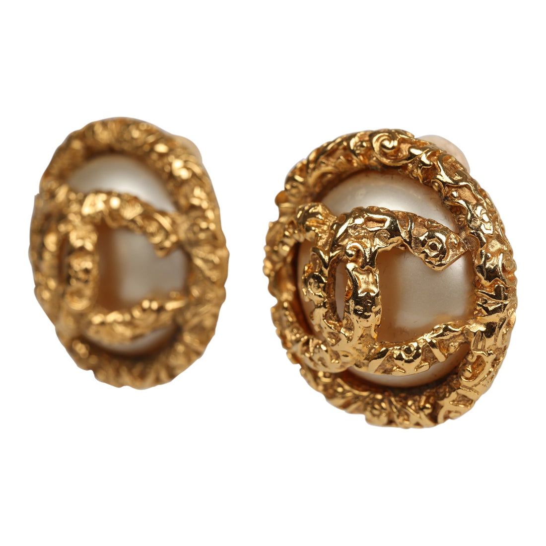 Chanel   24K Gold Plated Lava CC and Faux Pearl Earrings