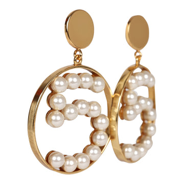 Chanel   24K Gold Plated Jumbo No. 5 Faux Pearl Dangle Earrings