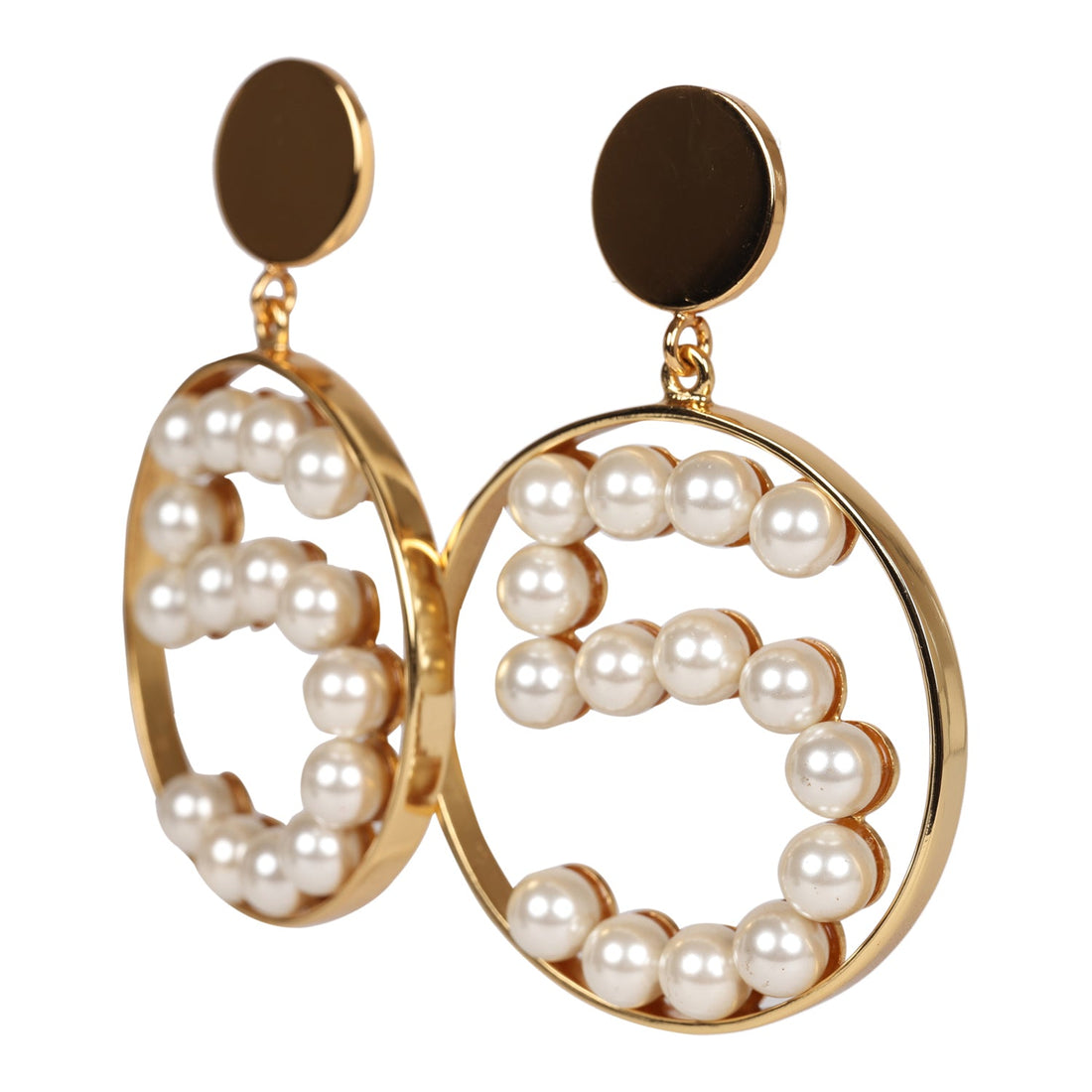 Chanel   24K Gold Plated Jumbo No. 5 Faux Pearl Dangle Earrings