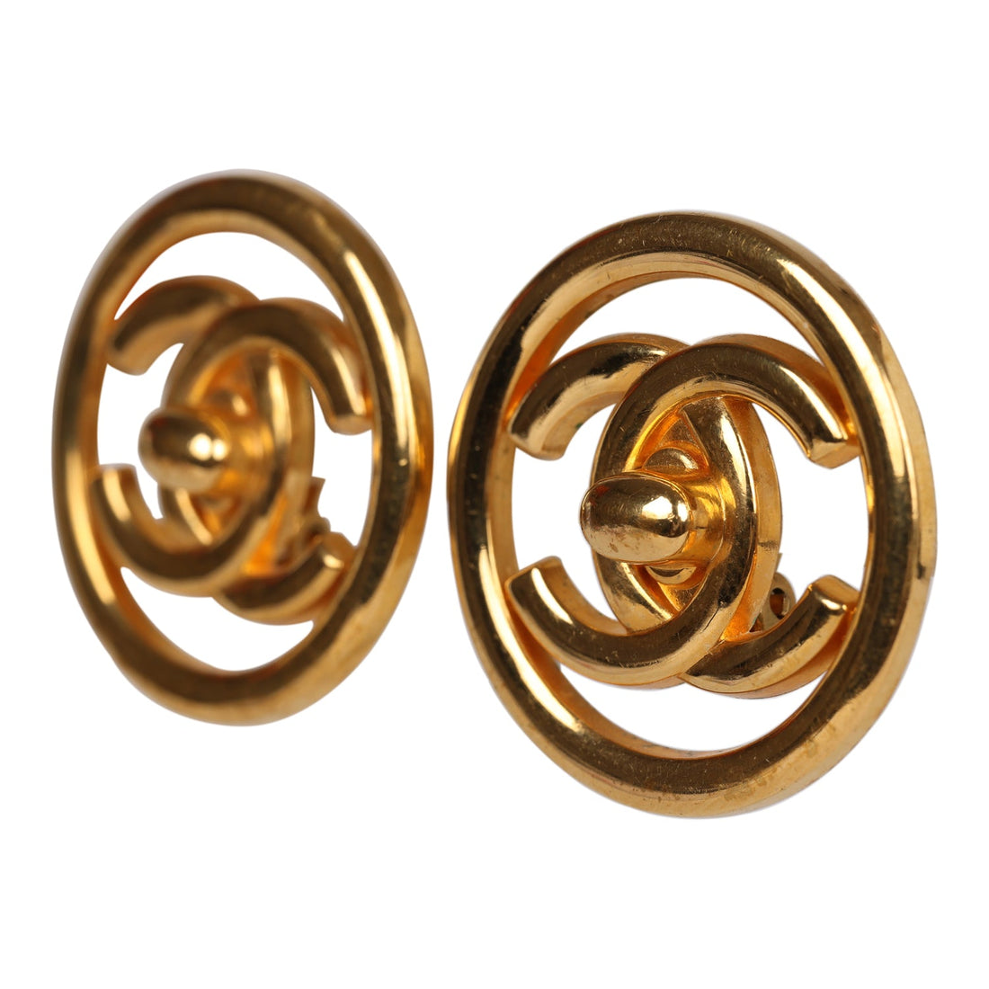 Chanel   24K Gold Plated CC Circle Turnlock Earrings