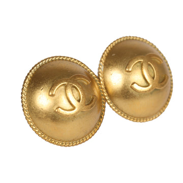 Chanel   24K Gold Plated CC Round Button Clip On Earrings