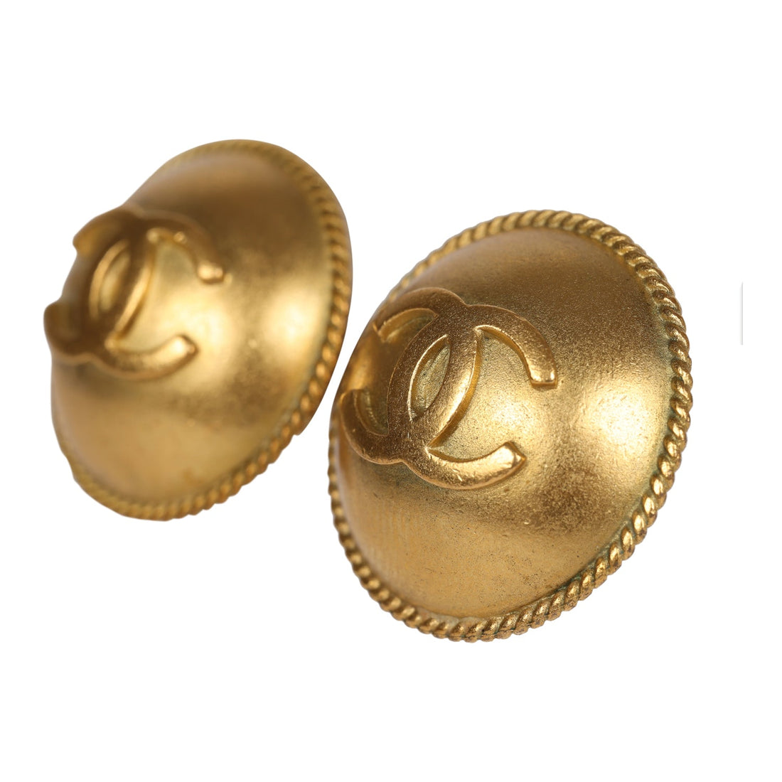 Chanel   24K Gold Plated CC Round Button Clip On Earrings