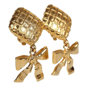 Chanel   24K Gold Plated Dangle Bow Clip On Earrings