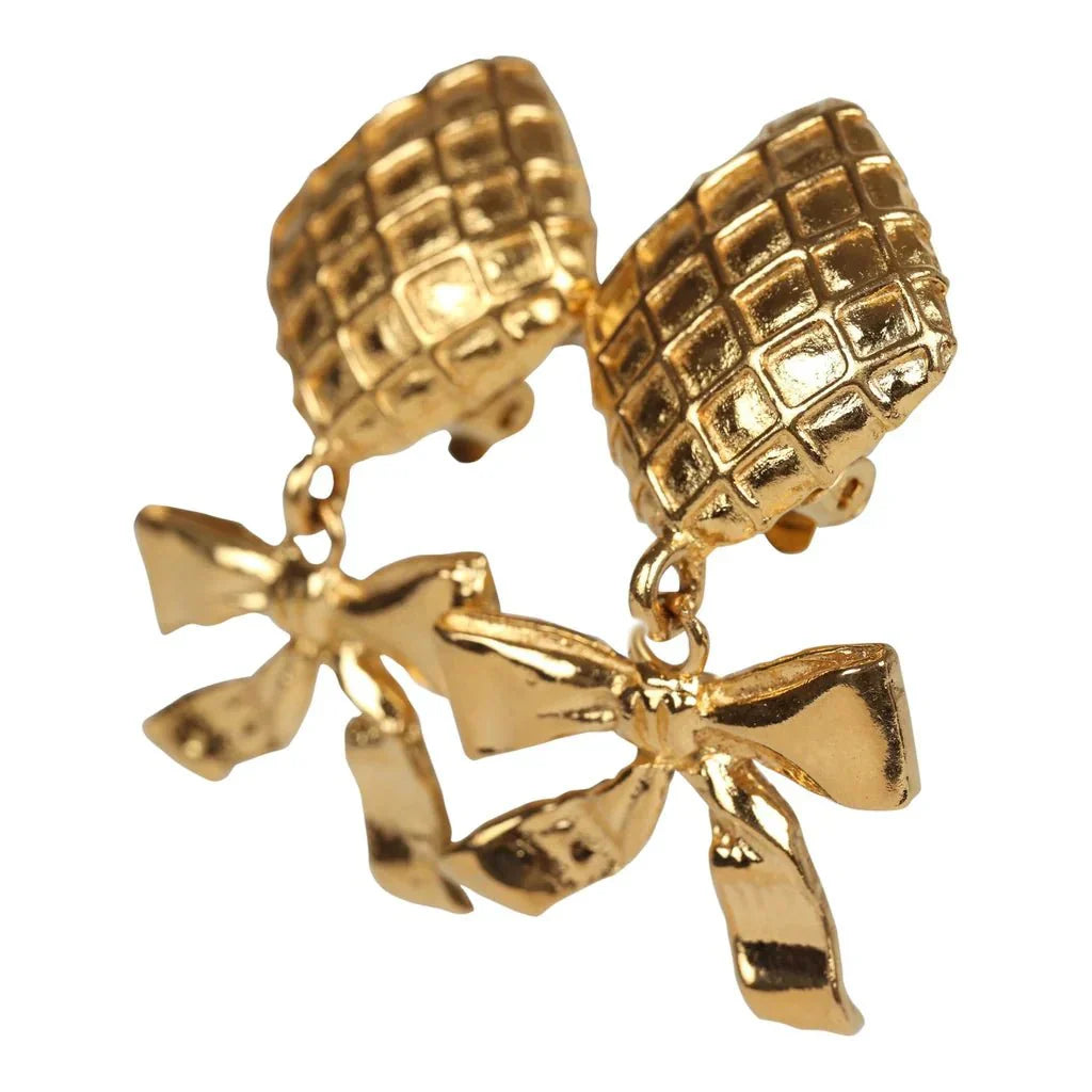 Chanel   24K Gold Plated Dangle Bow Clip On Earrings