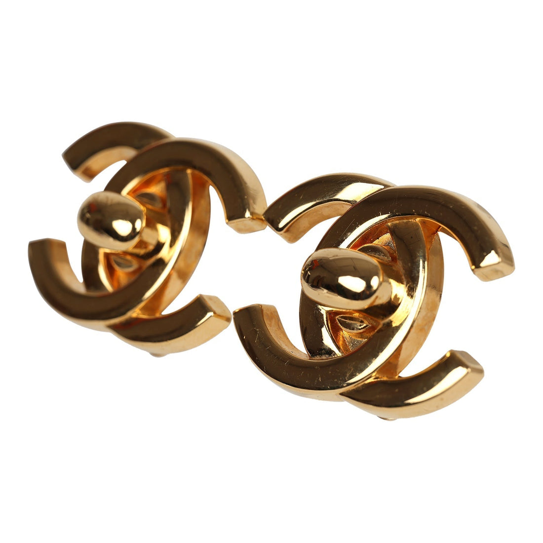 Chanel   24K Gold Plated Large CC Turnlock Earrings