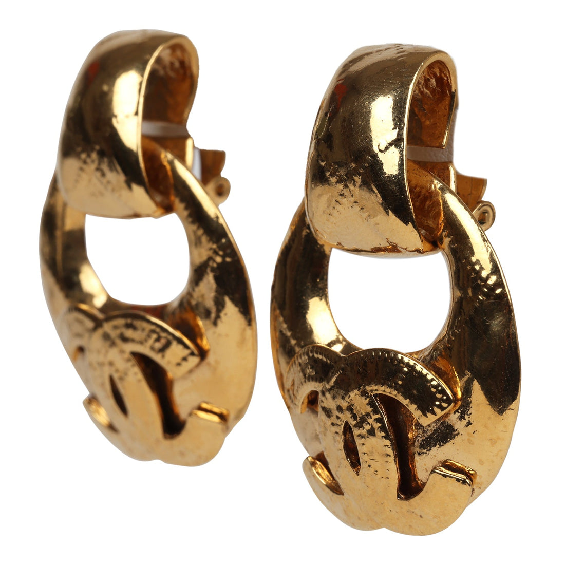 Chanel   Large CC Quilted Knocker Hoop Earrings Gold Hardware