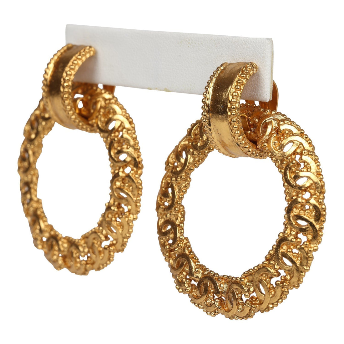 Chanel   24K Gold Plated Small CC Knocker Hoop Earrings