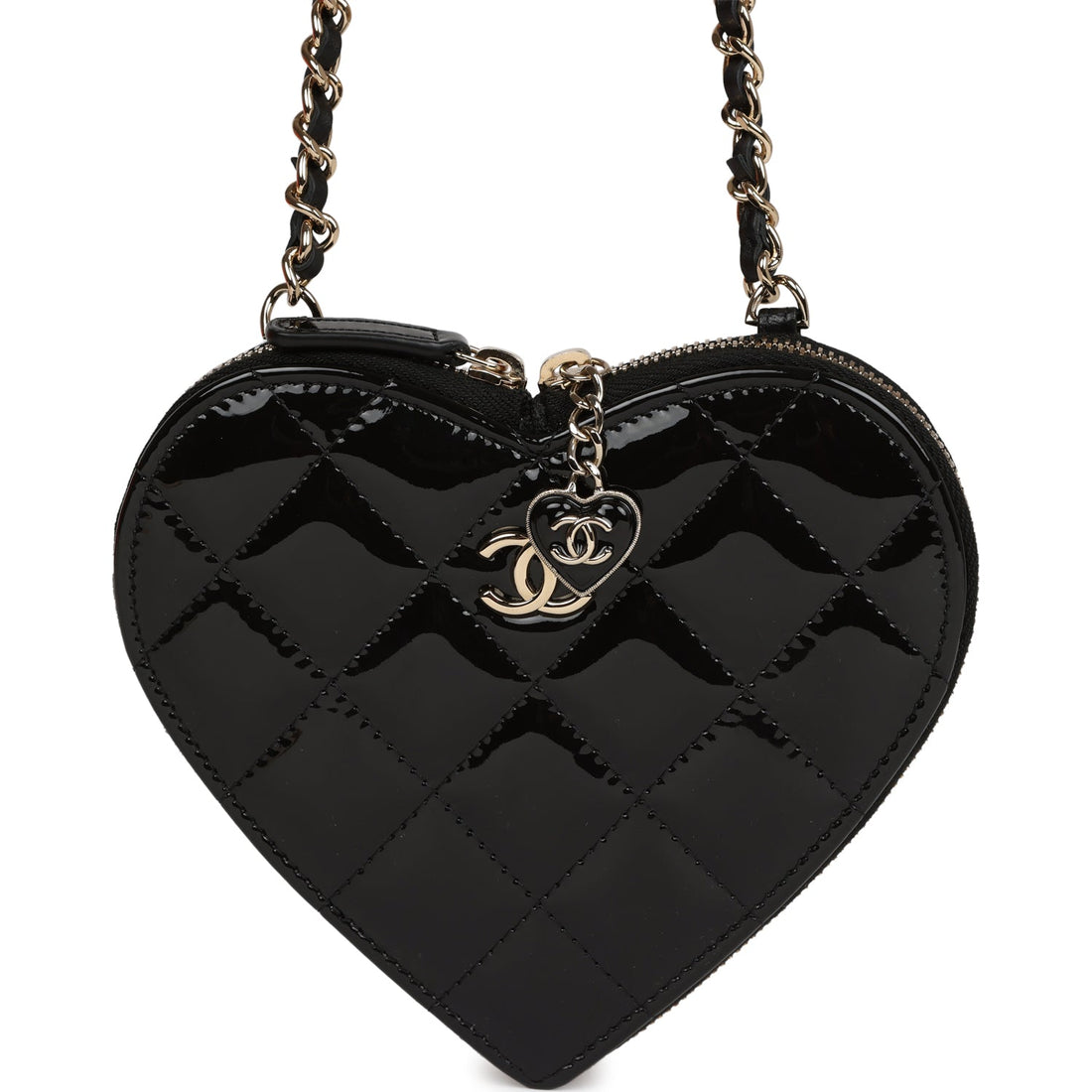 Chanel Hearts Chain Clutch Black and White Patent Calfskin Gold Hardware