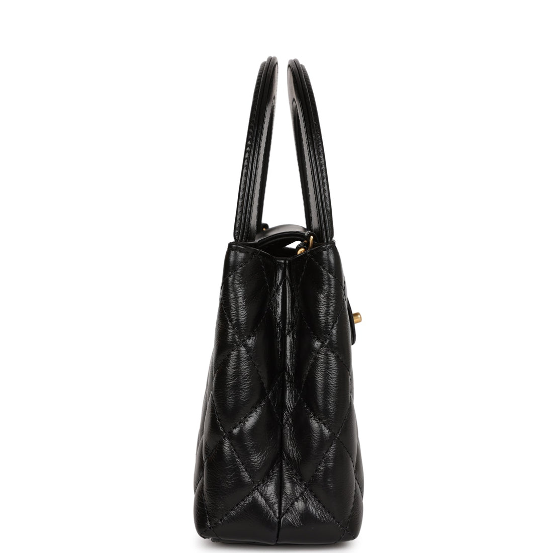 Chanel Small Kelly Shopper Black Shiny Aged Calfskin Brushed Gold Hardware