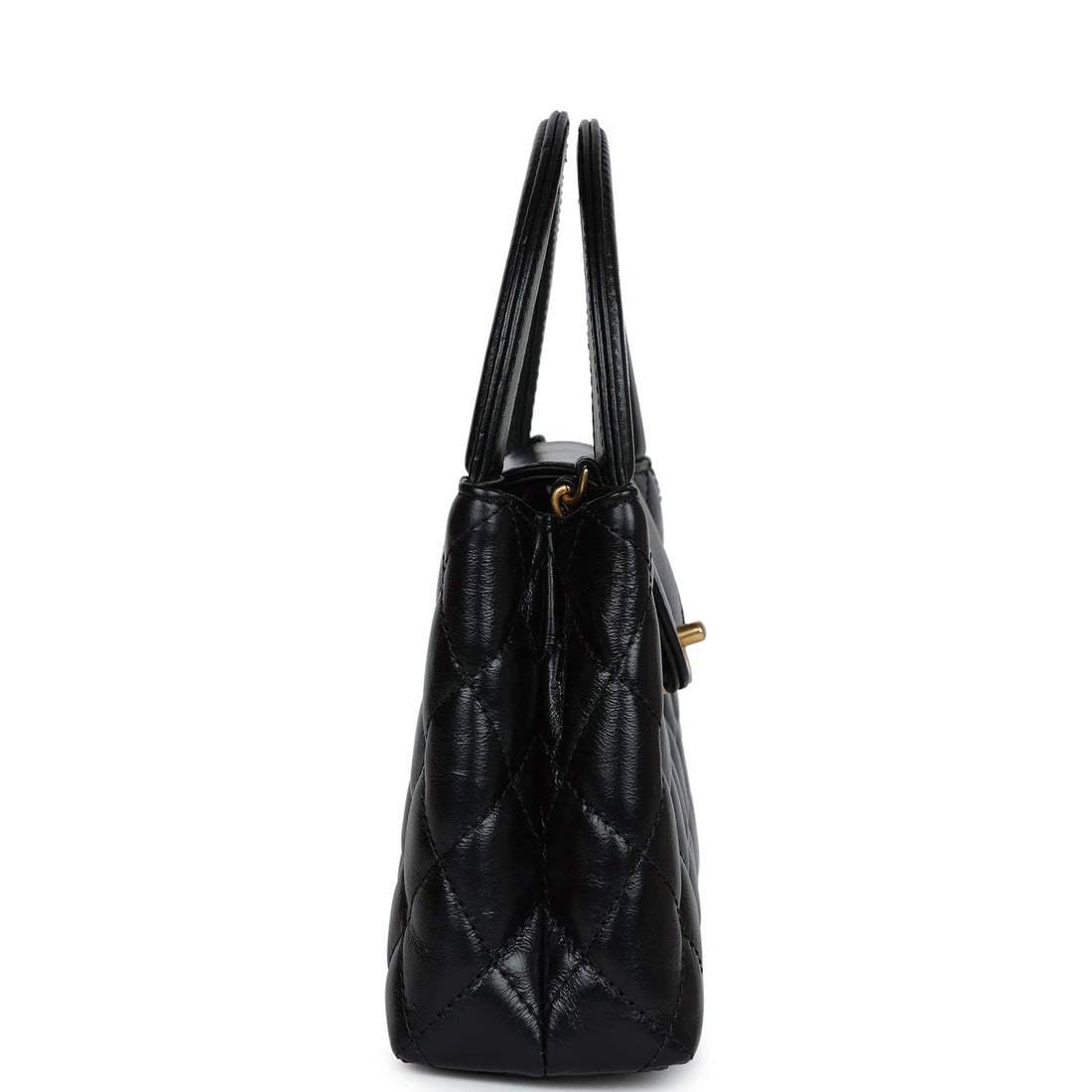 Chanel Small Kelly Shopper Black Shiny Aged Calfskin Brushed Gold Hardware