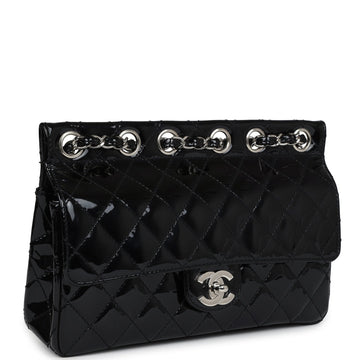 Chanel   Chain Through Flap Bag Black Patent Silver Hardware