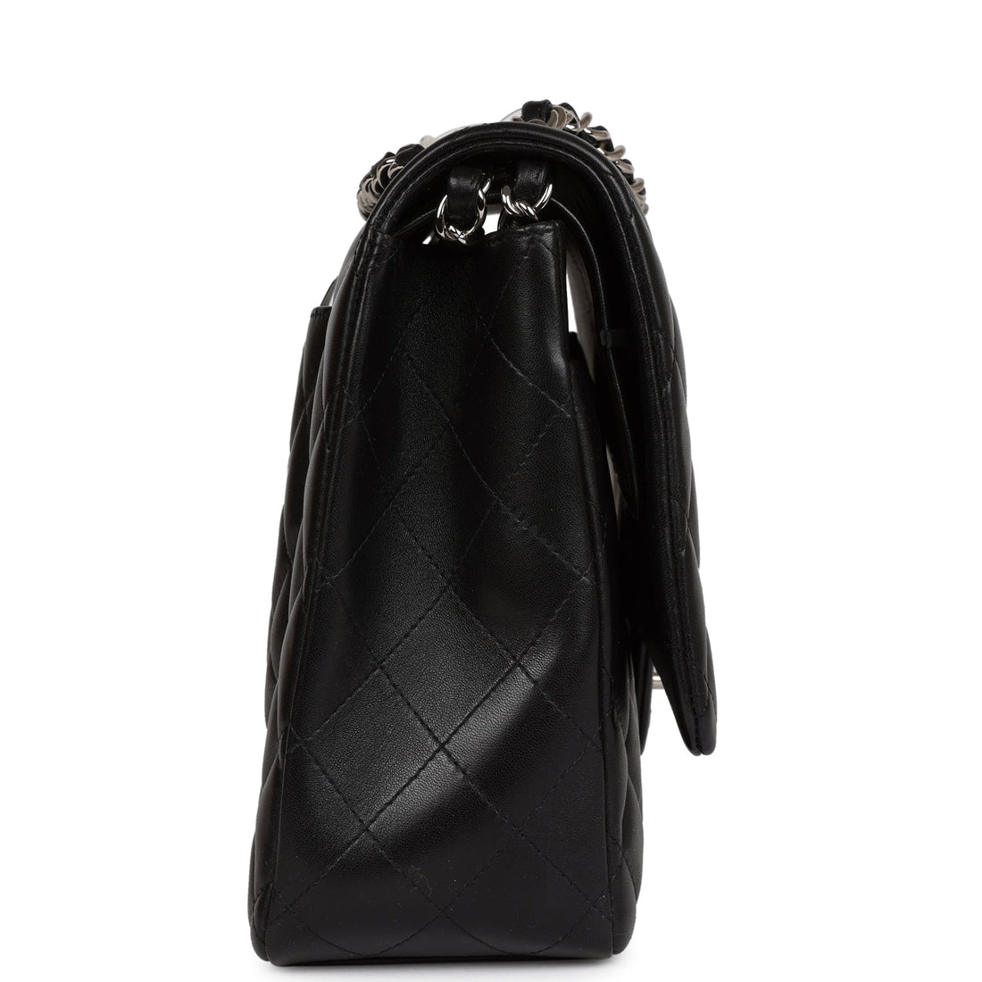 Chanel Maxi Classic Double Flap Bag Black Lambskin Silver Hardware