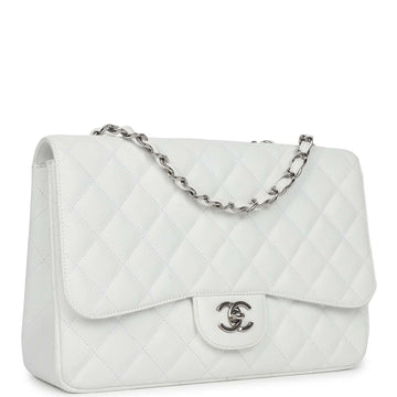 Chanel Jumbo Classic Single Flap Bag White Caviar Silver Hardware