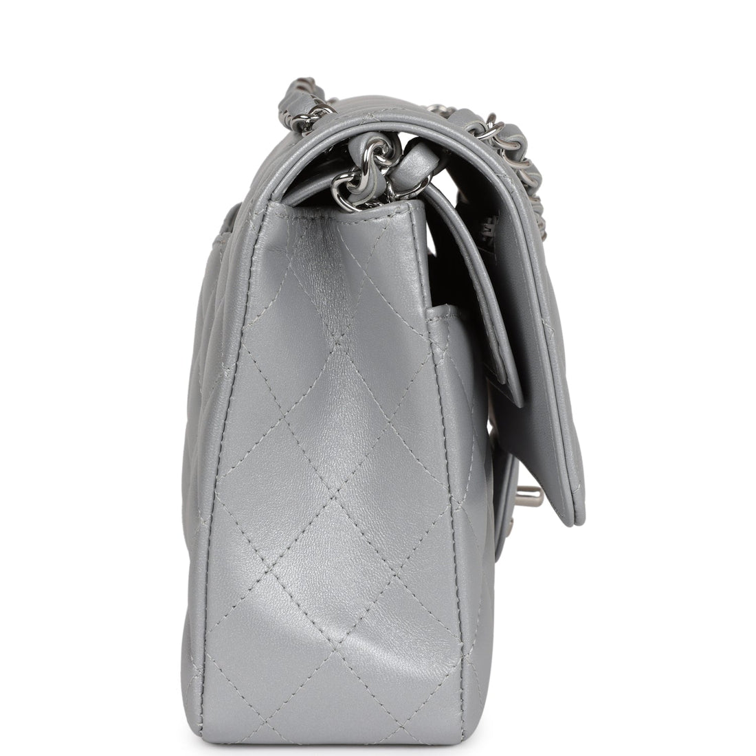 Chanel Medium Classic Double Flap Silver Metallic Lambskin Silver Hardware