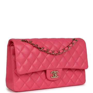Chanel Medium Classic Double Flap Bag Hot Pink Shiny Caviar Gold Hardware