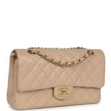 Chanel Medium Classic Double Flap Beige Caviar Gold Hardware