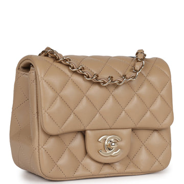 Chanel Mini Square Flap Bag Beige Lambskin Light Gold Hardware