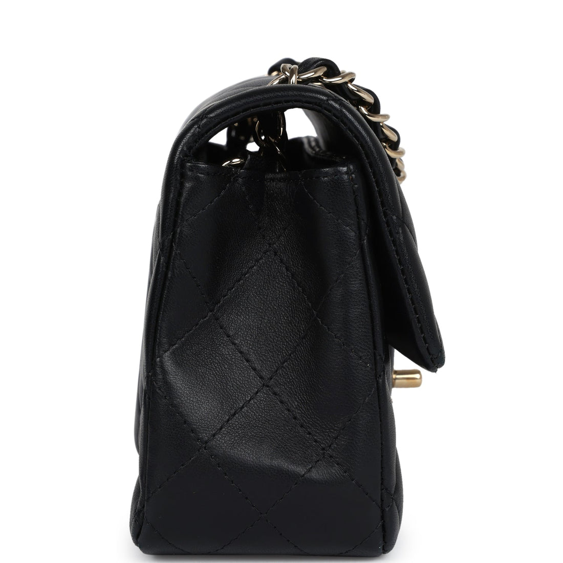 Chanel Mini Classic Rectangular Flap Bag Black Lambskin Light Gold Hardware