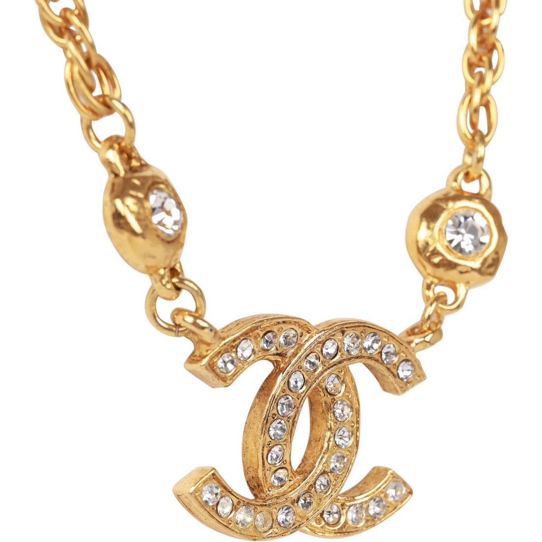 Chanel   24K Gold Plated Crystal Signature CC Logo Necklace