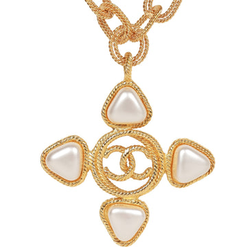 Chanel   Gold Plated CC Faux Pearl Pendant Necklace