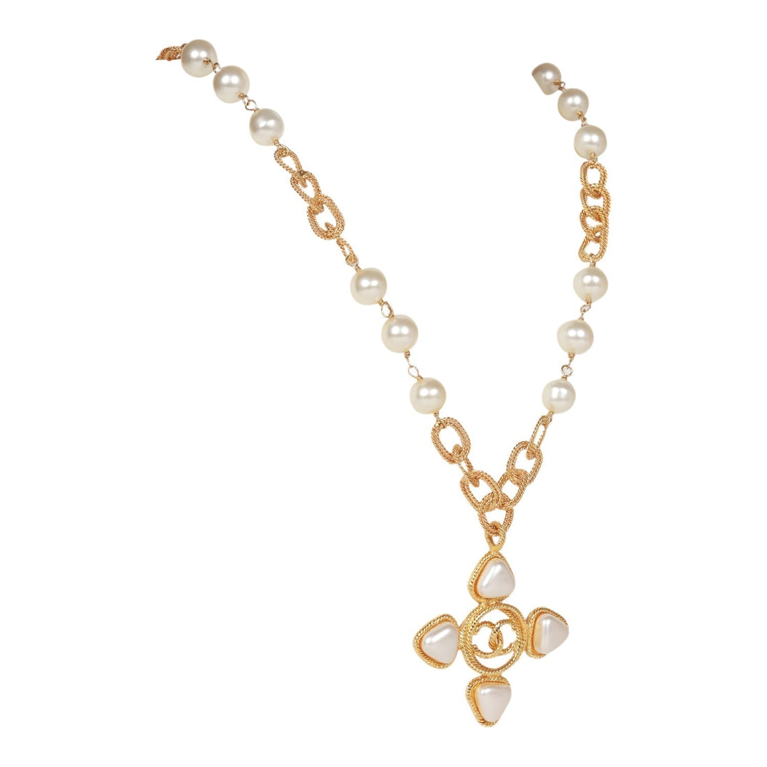 Chanel   Gold Plated CC Faux Pearl Pendant Necklace