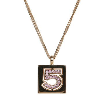 Chanel   24K Gold Plated Pink No.5 Rhinestone Pendant Necklace