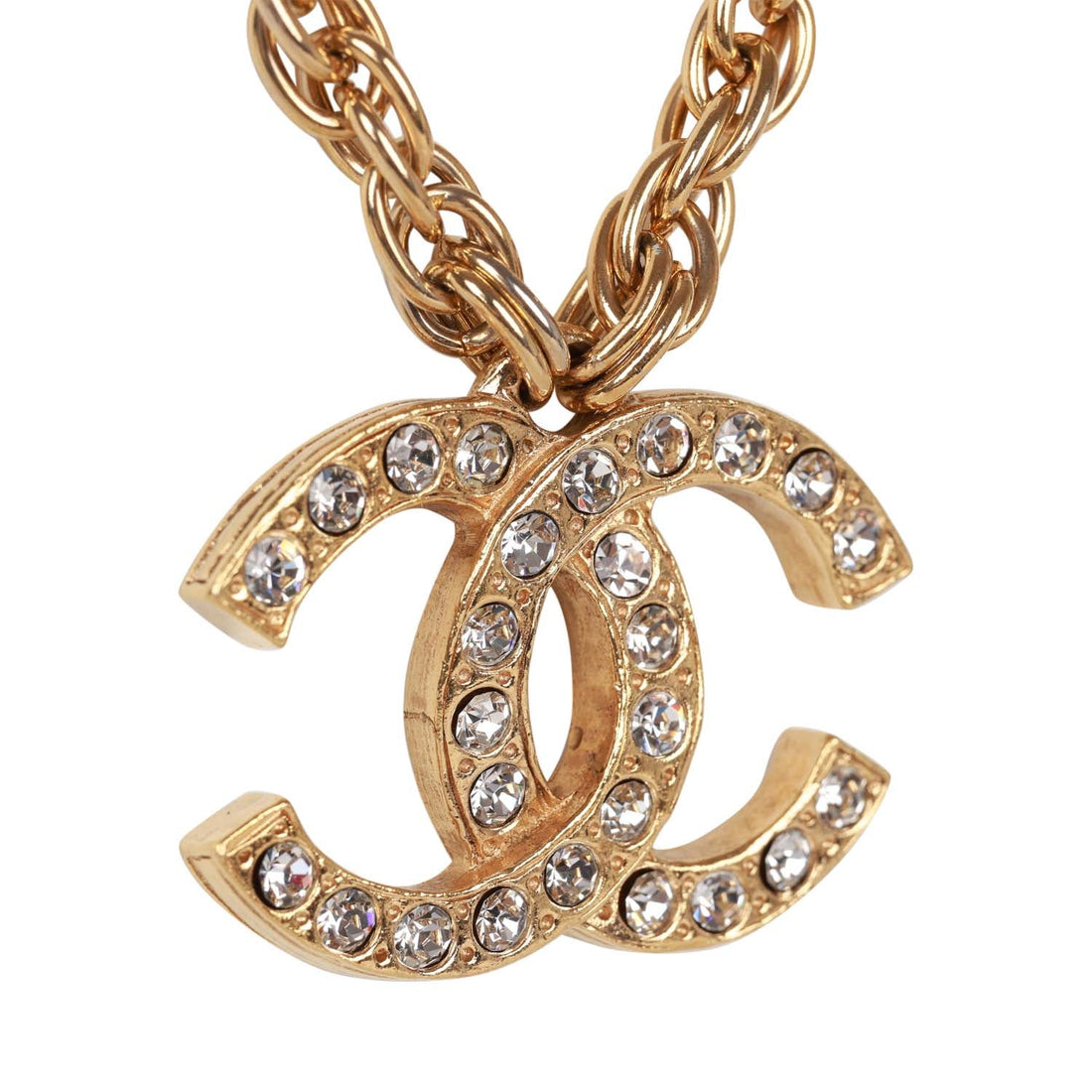 Chanel   Gold CC Faux Crystal Pendant Necklace