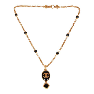 Chanel   24K Gold Plated Embossed CC Logo Pendant Necklace