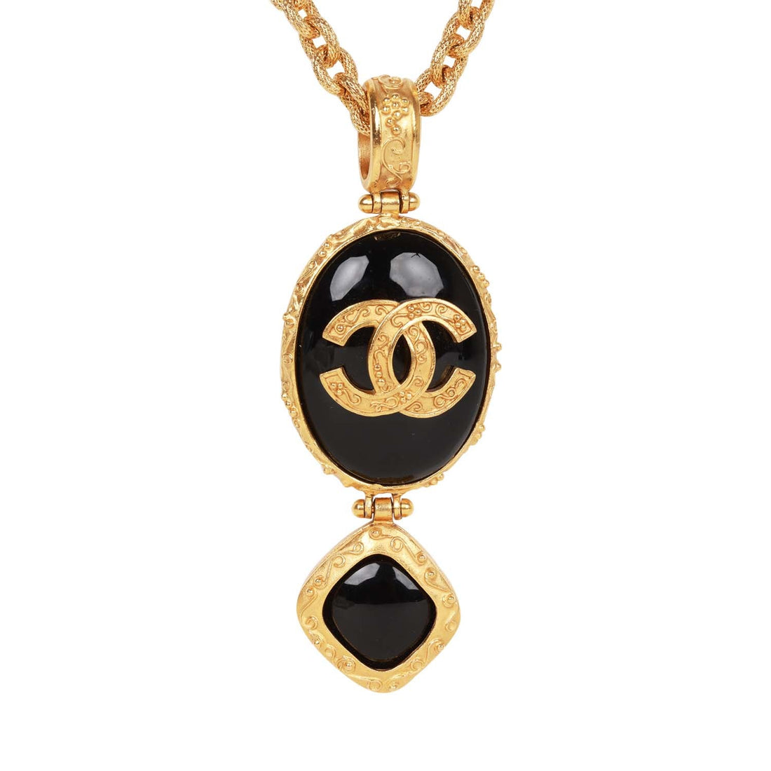Chanel   24K Gold Plated Embossed CC Logo Pendant Necklace