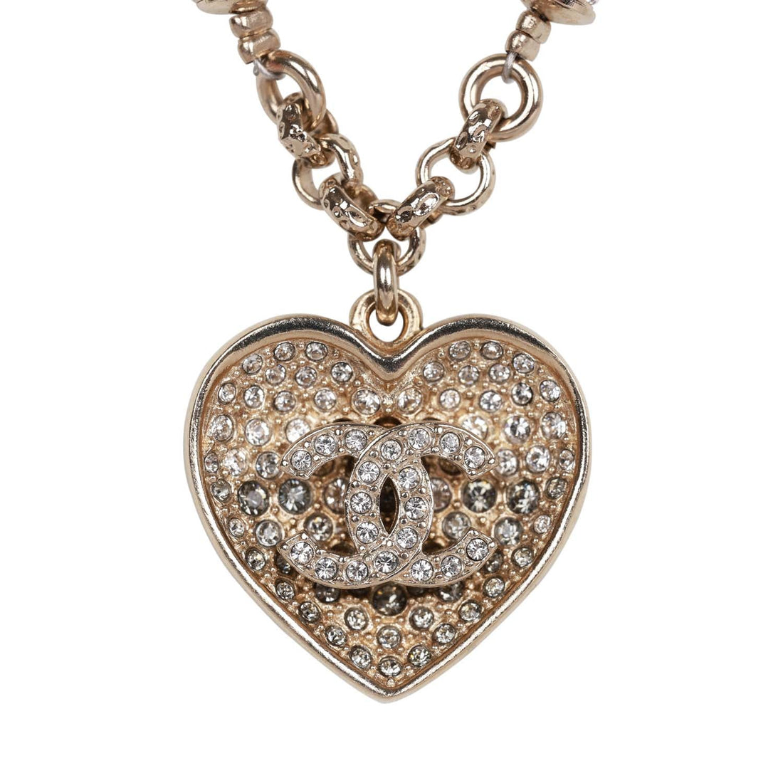 Chanel Black and Silver CC Crystal Heart Pendant Necklace