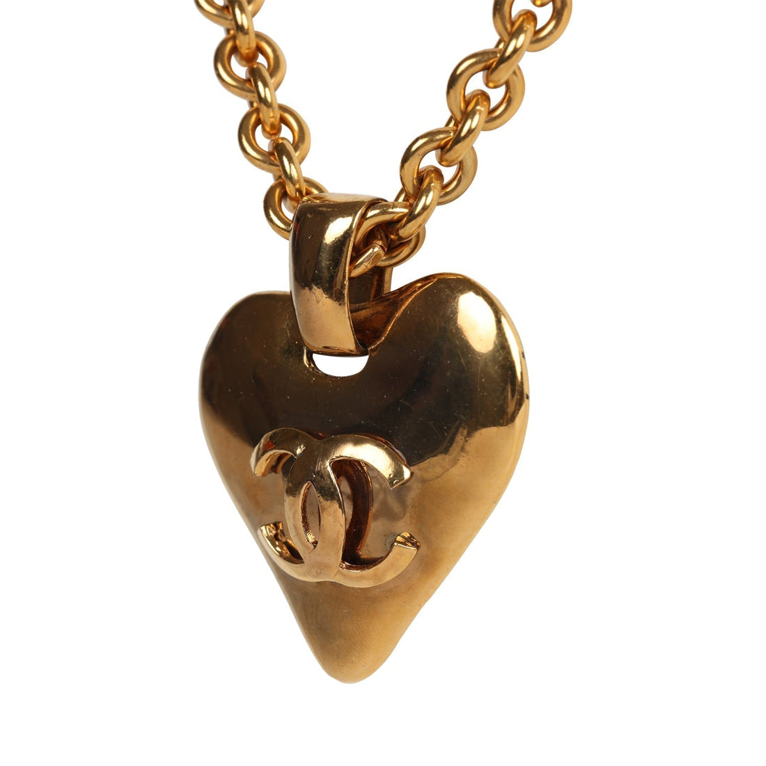 Chanel   24K Gold Plated Long CC Heart Pendant Necklace