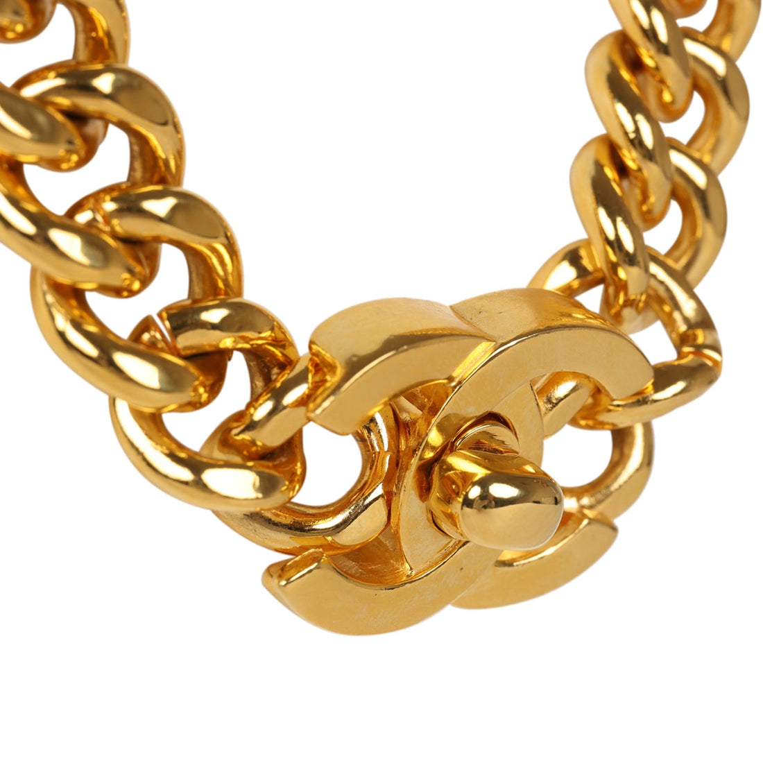 Chanel   24K Gold Plated Turn Lock Necklace