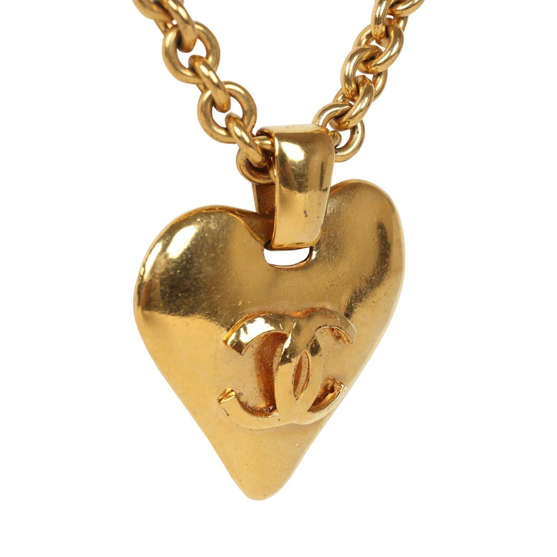 Chanel   24K Gold Plated Gold CC Heart Pendant Necklace
