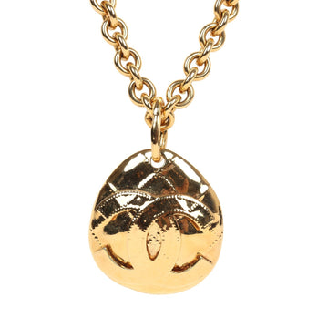 Chanel   24K Gold Plated CC Quilted Oval Pendant Necklace
