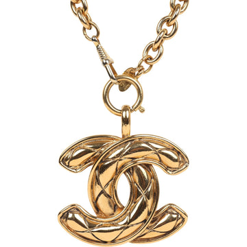 Chanel   24K Gold Plated Large CC Quilted Pendant Necklace