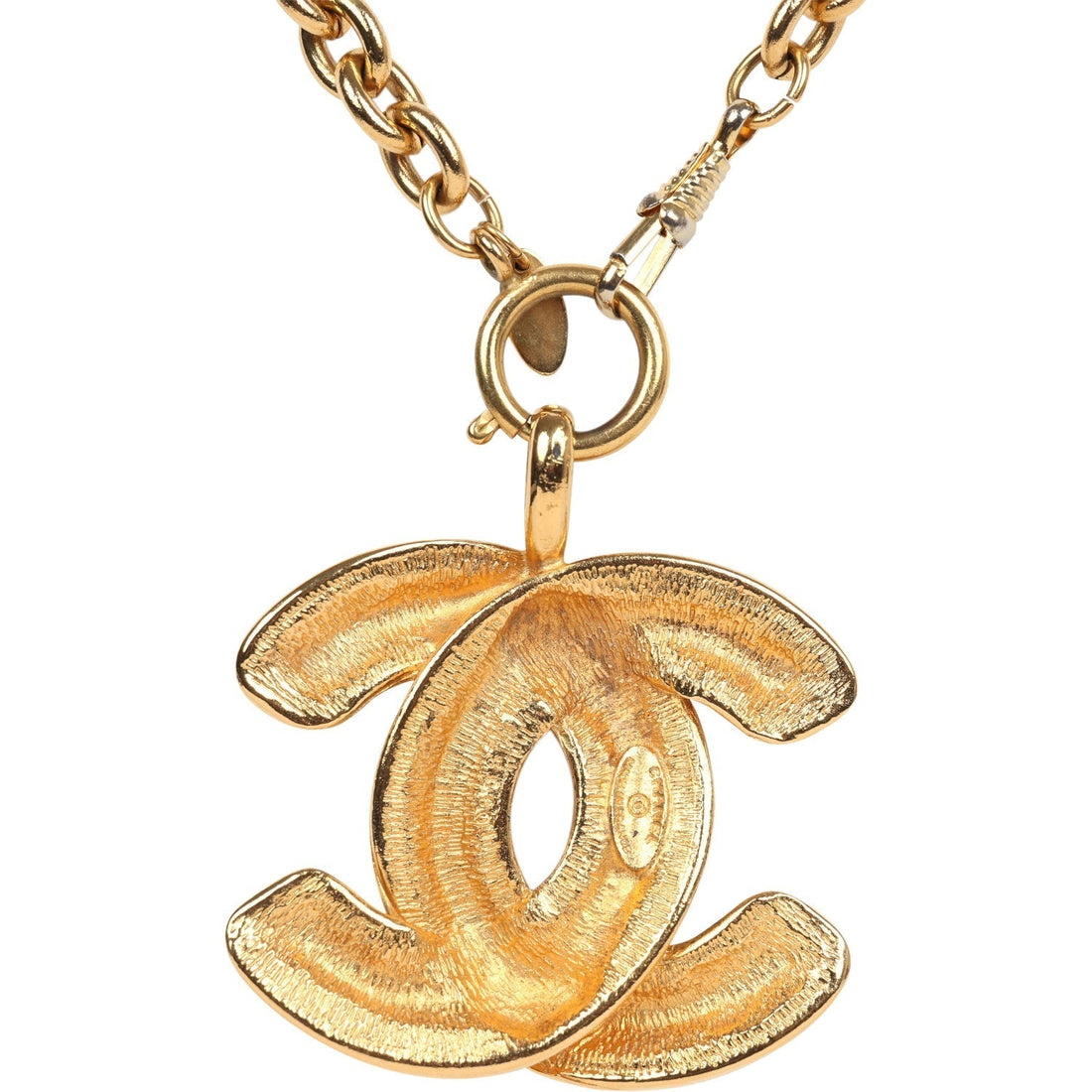 Chanel   24K Gold Plated Large CC Quilted Pendant Necklace