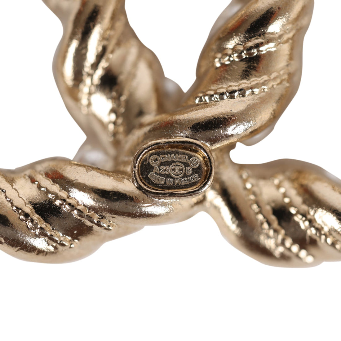 Chanel Twisted CC Crystal and Faux Pearl Brooch Light Pink Gold Metal