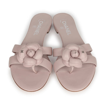 Chanel Pink Camellia Lambskin Sandals 39 EU