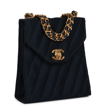 Chanel   Mini Flap Bag Dark Blue Satin Gold Hardware