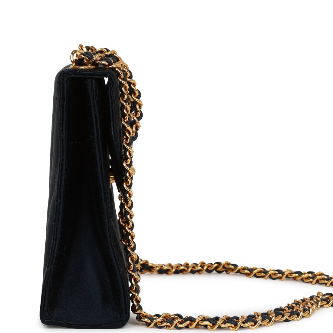 Chanel   Mini Flap Bag Dark Blue Satin Gold Hardware